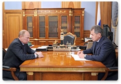 Prime Minister Vladimir Putin meets with Minister of Civil Defence, Emergencies and Disaster Relief Sergei Shoigu