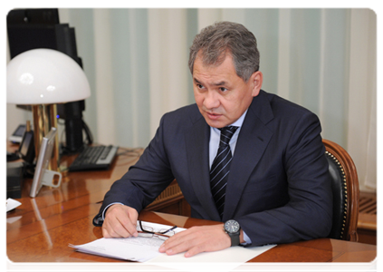 Minister of Civil Defence, Emergencies and Disaster Relief Sergei Shoigu during a meeting with Prime Minister Vladimir Putin|21 january, 2012|11:28