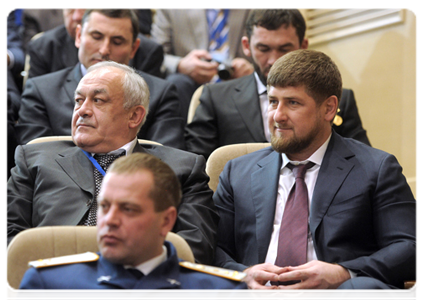 Leader of North Ossetia – Alaniya Taimuraz Mamsurov and Chechen leader Ramzan Kadyrov at the Forum of Ethnic Groups of Southern Russia|23 january, 2012|19:01