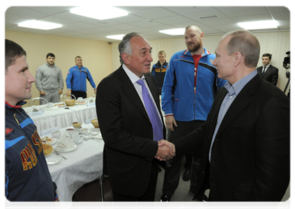 Prime Minister Vladimir Putin speaks with members of the national judo team during a visit to the Regional Judo Centre in Kemerovo|24 january, 2012|18:18