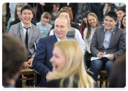 Председатель Правительства Российской Федерации В.В.Путин встретился со студентами высших образовательных учреждений Томска|25 января, 2012|13:03