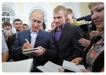Председатель Правительства Российской Федерации В.В.Путин встретился со студентами высших образовательных учреждений Томска|25 января, 2012|16:10
