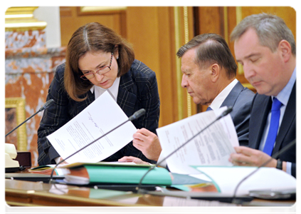 Minister of Economic Development Elvira Nabiullina, First Deputy Prime Minister Viktor Zubkov and Deputy Prime Minister Dmitry Rogozin|26 january, 2012|16:50