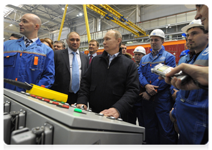 Prime Minister Vladimir Putin visits the Tikhvin train carriage factory to attend the launch ceremony for serial production|30 january, 2012|17:36