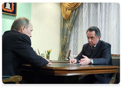 Minister of Sport, Tourism and Youth Policy Vitaly Mutko at a meeting with Prime Minister Vladimir Putin|31 january, 2012|22:01