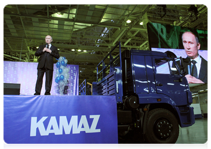 Prime Minister Vladimir Putin visits the KamAZ auto-making plant and attends a ceremony for the two millionth KamAZ lorry to come off the assembly line|15 february, 2012|19:57