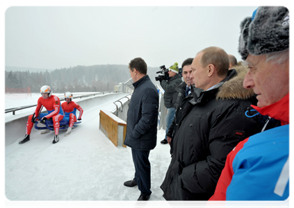 Prime Minister Vladimir Putin visits the bobsleigh, luge and skeleton complex in Paramonovo in the Moscow Region|16 february, 2012|14:21