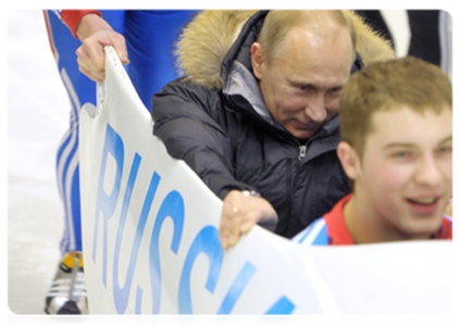 Prime Minister Vladimir Putin visits the bobsleigh, luge and skeleton complex in Paramonovo in the Moscow Region and rides down the bobsleigh track|16 february, 2012|15:03