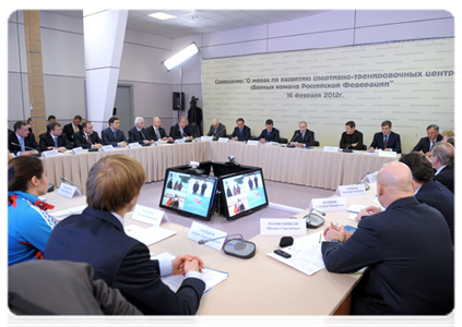 After inspecting the Paramonovo training ground, Prime Minister Vladimir Putin holds a video conference meeting on improving the training centres for Russia's national teams|16 february, 2012|15:47