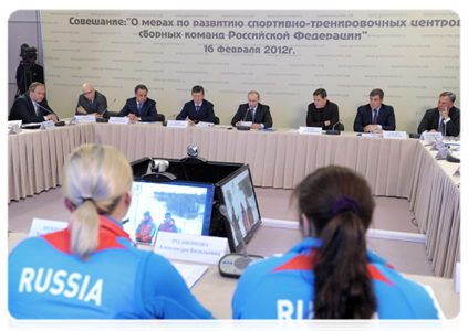 After inspecting the Paramonovo training ground, Prime Minister Vladimir Putin holds a video conference meeting on improving the training centres for Russia's national teams|16 february, 2012|15:47