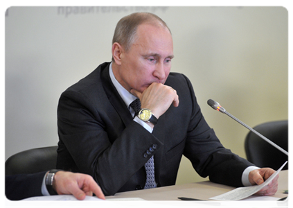 After inspecting the Paramonovo training ground, Prime Minister Vladimir Putin holds a video conference meeting on improving the training centres for Russia's national teams|16 february, 2012|15:52