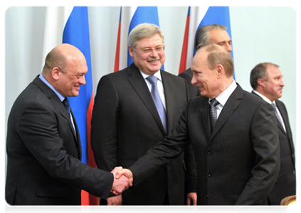 Prime Minister Vladimir Putin attends the signing ceremony for the partnership agreement to develop Tom Football Club|16 february, 2012|18:50