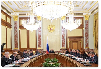 Prime Minister Vladimir Putin chairs a government meeting