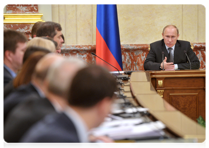 Prime Minister Vladimir Putin at a Government meeting|16 february, 2012|19:17