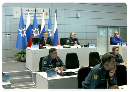 Prime Minister Vladimir Putin conducts a videoconference on tackling the collapse of an entrance to an apartment block in Astrakhan|27 february, 2012|23:24