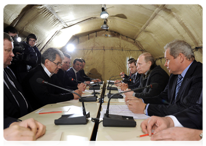 Prime Minister Vladimir Putin holds a meeting of the government commission on investigating the causes and dealing with the aftermath of the explosion in a residential house in Astrakhan|28 february, 2012|16:37