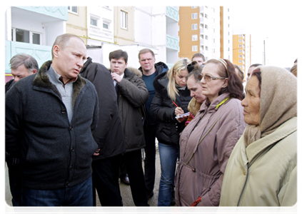 In Astrakhan, Prime Minister Vladimir Putin inspects a new block of flats provided to the residents of a building that was damaged by an explosion|28 february, 2012|17:14