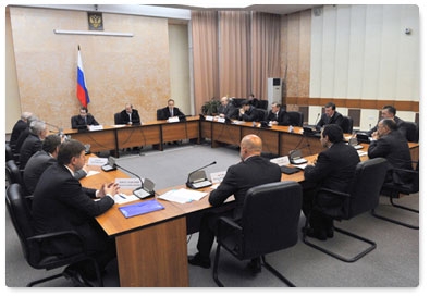 Prime Minister Vladimir Putin meets with members of the business community in Perm