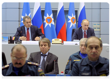 Prime Minister Vladimir Putin holds a teleconference on the extreme cold in some regions at the National Crisis Management Centre under the Emergencies Ministry|9 february, 2012|21:37