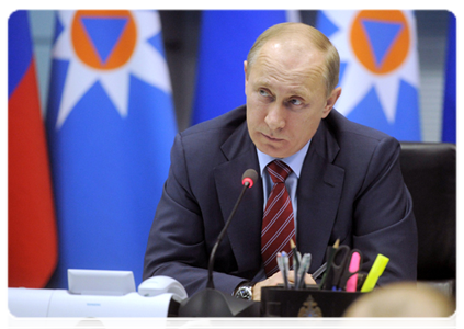 Prime Minister Vladimir Putin holds a teleconference on the extreme cold in some regions at the National Crisis Management Centre under the Emergencies Ministry|9 february, 2012|21:52