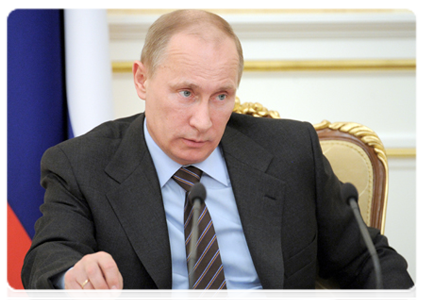 Prime Minister Vladimir Putin at a Government Presidium meeting|1 march, 2012|17:31