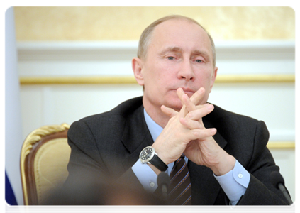 Prime Minister Vladimir Putin at a Government Presidium meeting|1 march, 2012|17:32