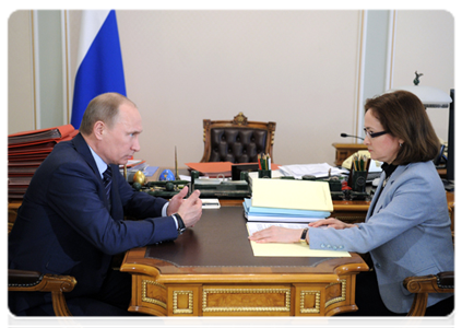 Prime Minister Vladimir Putin at a meeting with Minister of Economic Development Elvira Nabiullina|12 march, 2012|11:49