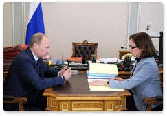 Vladimir Putin holds a meeting with Minister of Economic Development Elvira Nabiullina