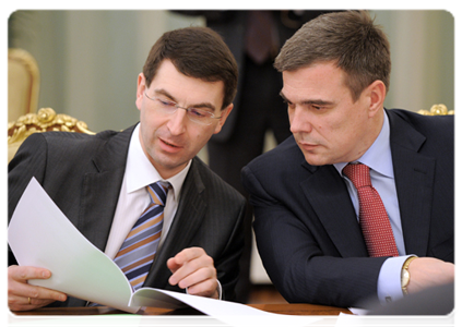 Communications Minister Igor Shchegolev and Deputy Minister of Economic Development Oleg Savelyev at a meeting of the Government Presidium|15 march, 2012|16:40