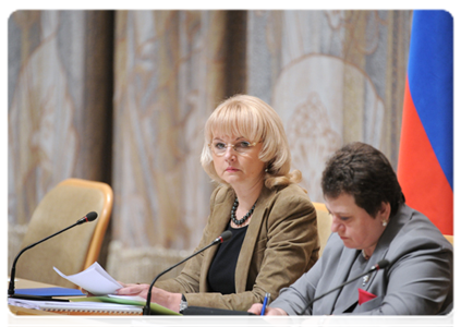 Minister of Healthcare and Social Development Tatyana Golikova and Deputy Chairperson of the Federation Council of the Federal Assembly Svetlana Orlova during the extended meeting of the Board of the Ministry of Healthcare and Social Development|16 march, 2012|12:38