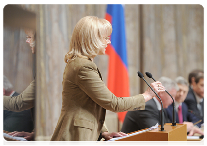 Minister of Healthcare and Social Development Tatyana Golikova during the extended meeting of the Board of the Ministry of Healthcare and Social Development|16 march, 2012|12:39