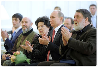 Prime Minister Vladimir Putin attends the award ceremony for the 2011 Russian Government Prizes in Culture. Minister of Culture Alexander Avdeyev presents the prizes