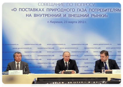 Prime Minister Vladimir Putin chairs a meeting at Kirishi on natural gas supplies to domestic and foreign markets|23 march, 2012|21:43