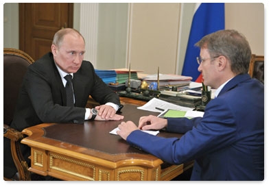 Prime Minister Vladimir Putin holds working meeting with Head of Sberbank German Gref
