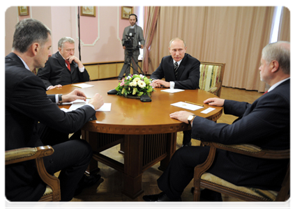 Vladimir Putin meets with Mikhail Prokhorov, Vladimir Zhirinovsky and Sergei Mironov|5 march, 2012|16:12