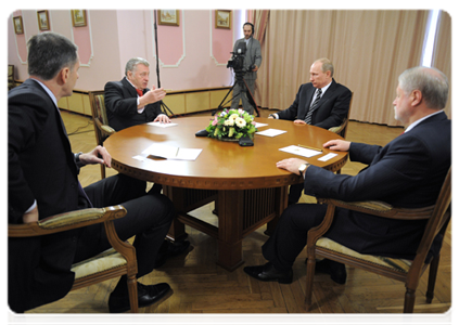 Vladimir Putin meets with Mikhail Prokhorov, Vladimir Zhirinovsky and Sergei Mironov|5 march, 2012|16:12