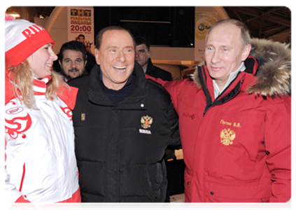 Vladimir Putin and former Italian Prime Minister Silvio Berlusconi at a meeting at the Krasnaya Polyana alpine ski resort|8 march, 2012|15:15