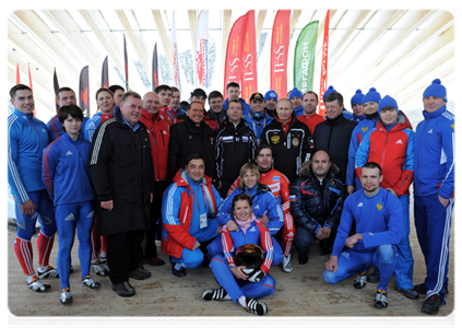 President Dmitry Medvedev, Prime Minister Vladimir Putin and former Italian Prime Minister Silvio Berlusconi visit a bobsleigh and luge track and attend test races in Sochi|9 march, 2012|17:45