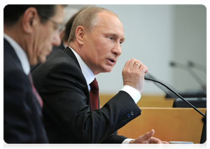 Prime Minister Vladimir Putin delivering annual government report to parliament|11 april, 2012|15:35