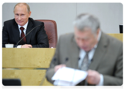 Председатель Правительства Российской Федерации В.В.Путин выступил в Государственной Думе с отчётом о деятельности Правительства Российской Федерации за 2011 год|11 апреля, 2012|15:59