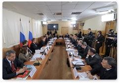 Prime Minister Vladimir Putin chairs a meeting on housing construction in the town of Istra