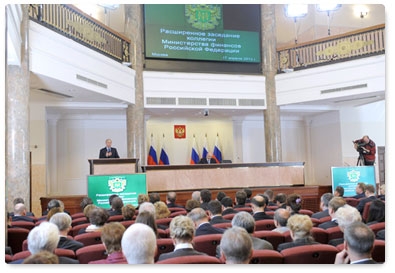 Председатель Правительства Российской Федерации В.В.Путин принял участие в расширенном заседании коллегии Министерства финансов Российской Федерации