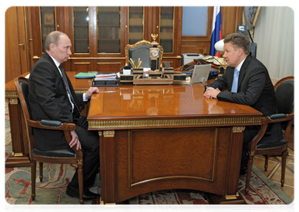 Председатель Правительства Российской Федерации В.В.Путин провёл рабочую встречу с главой ОАО «Газпром» А.Б.Миллером|19 апреля, 2012|16:02