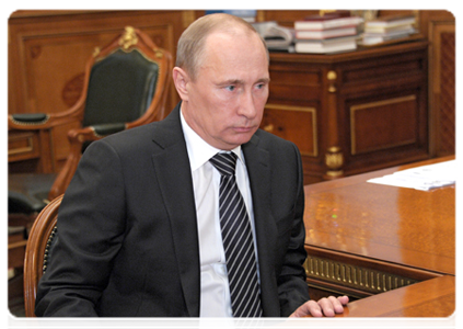 Председатель Правительства Российской Федерации В.В.Путин провёл рабочую встречу с главой ОАО «Газпром» А.Б.Миллером|19 апреля, 2012|16:05