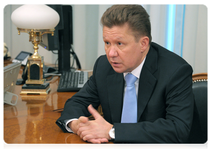 Глава ОАО «Газпром» А.Б.Миллер на встрече с Председателем Правительства Российской Федерации В.В.Путиным|19 апреля, 2012|16:05