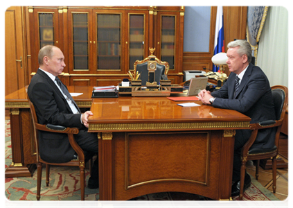 Председатель Правительства Российской Федерации В.В.Путин провёл рабочую встречу с мэром Москвы С.С.Собяниным|19 апреля, 2012|18:50