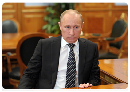 Председатель Правительства Российской Федерации В.В.Путин провёл рабочую встречу с мэром Москвы С.С.Собяниным|19 апреля, 2012|18:52