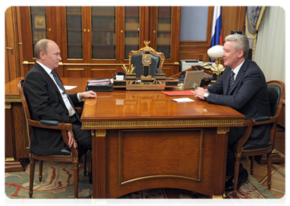 Председатель Правительства Российской Федерации В.В.Путин провёл рабочую встречу с мэром Москвы С.С.Собяниным|19 апреля, 2012|18:53