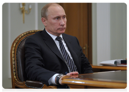 Председатель Правительства Российской Федерации В.В.Путин провёл рабочую встречу с губернатором Кировской области Н.Ю.Белых|23 апреля, 2012|21:39