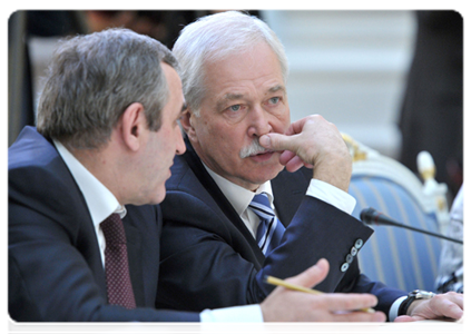 Member of the Bureau of United Russia’s Supreme Council, Secretary of the Presidium of United Russia’s General Council and Deputy Chairman of the State Duma Sergei Neverov and Chairman of United Russia’s Supreme Council Boris Gryzlov|24 april, 2012|16:38